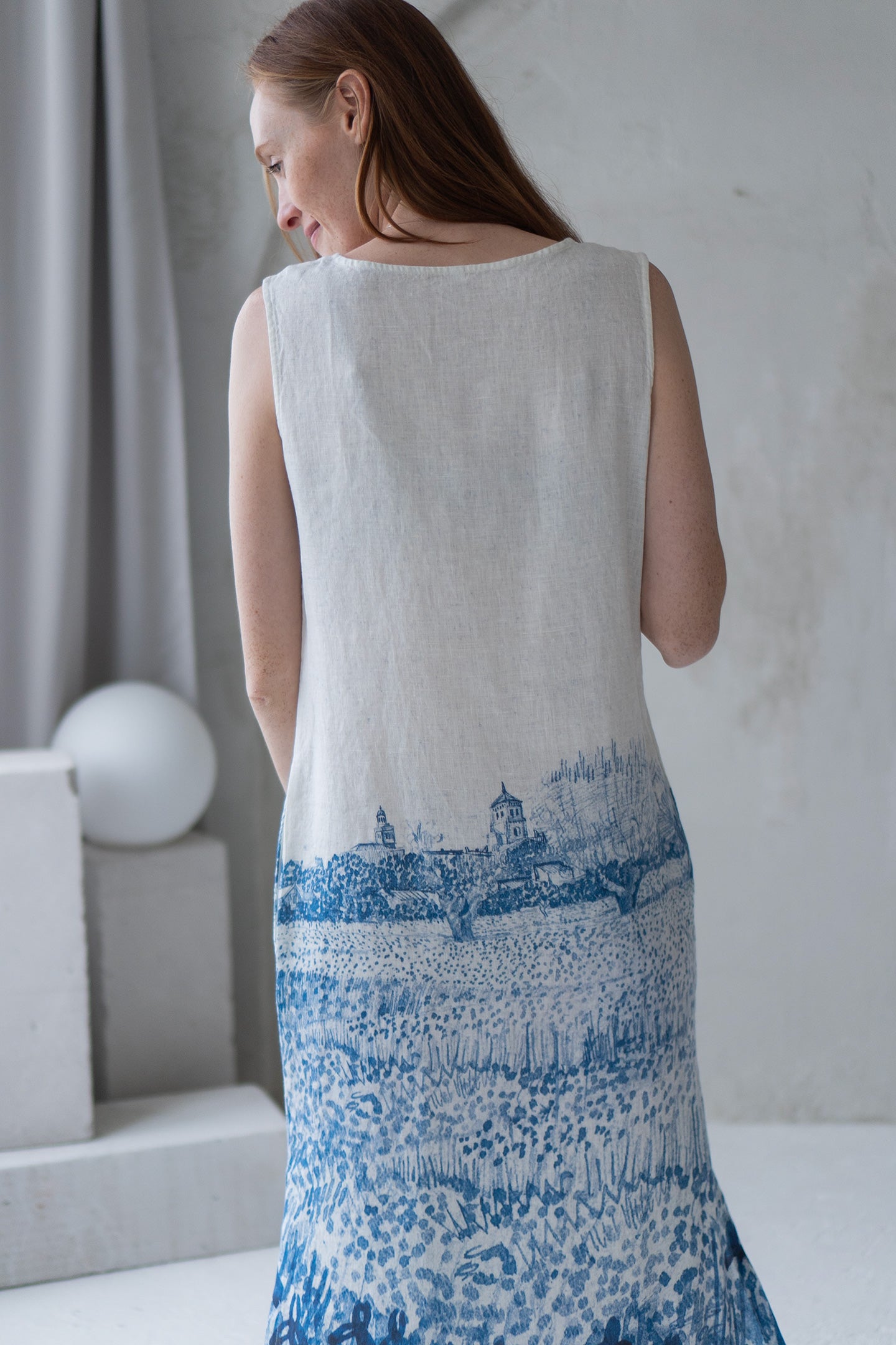 long linen dress with provence print