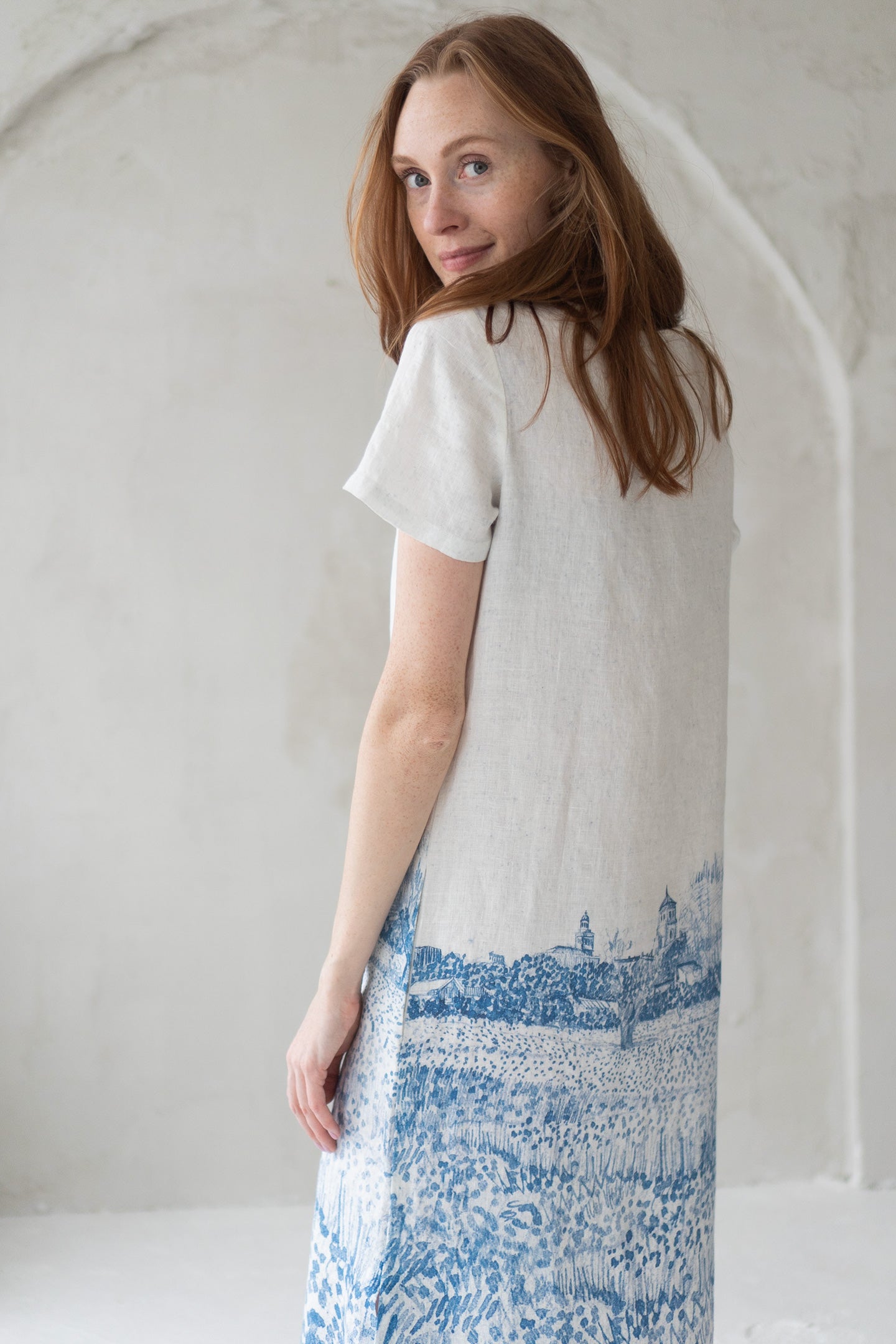 long linen dress with provence print